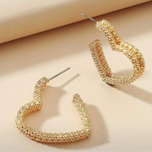 Glamorous Hollow Heart, Gold plated Stainless Steel Post Valentines Earrings